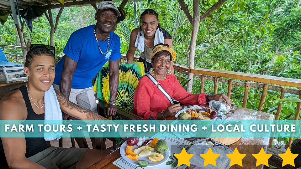 A Beautiful Family at a Table Overlooking a Tropical Farm