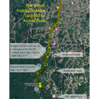 Map with route showing Archer Rd to the Farm highlighted